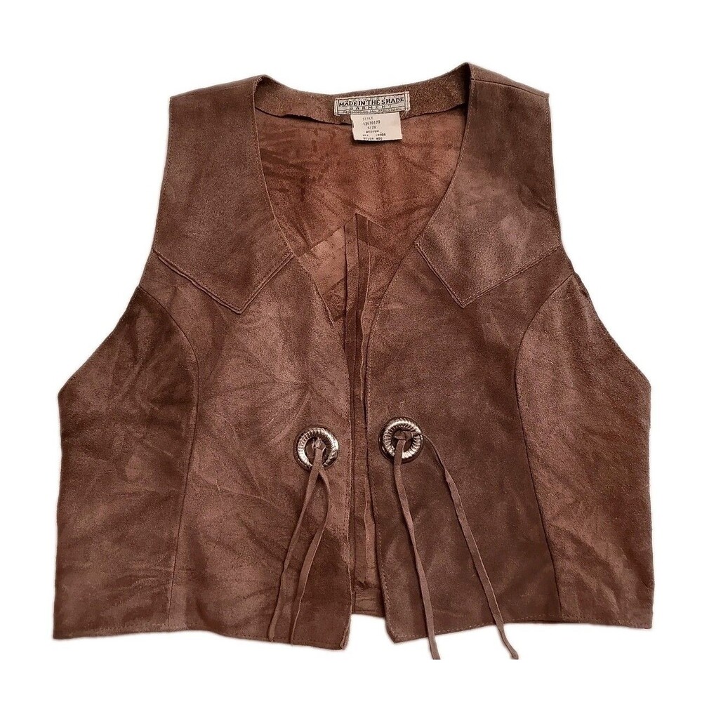 Vintage Made In The Shade 100 % Leather Vest Medium Western 90s Brown Women